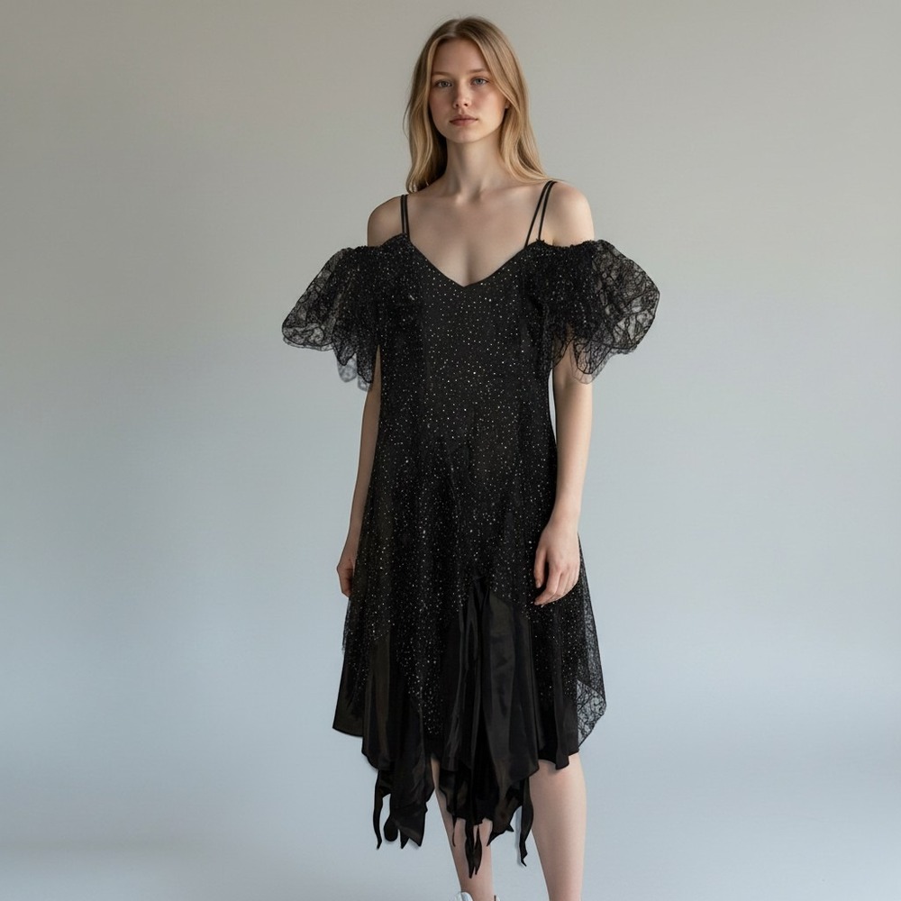 Vintage 1980s Nuance midi‎ dress handkerchief asymmetrical hem 9 witchy goth